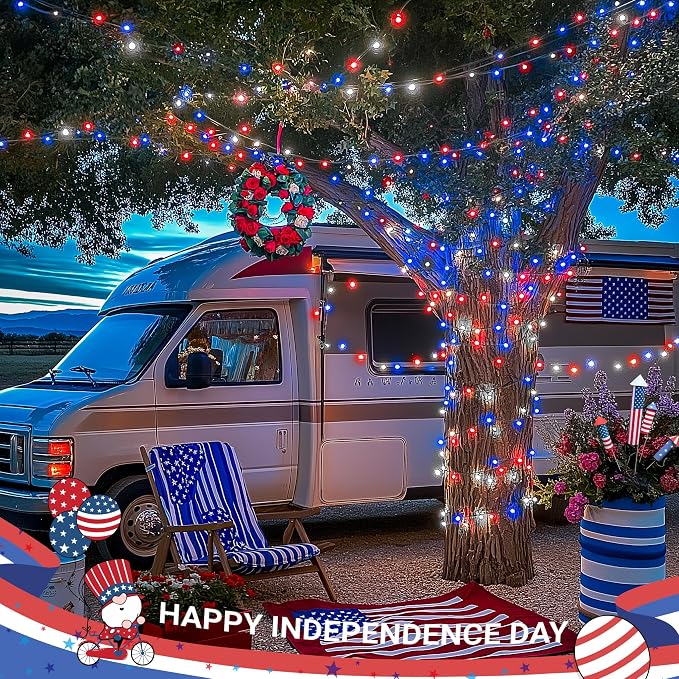 JMEXSUSS Red White and Blue Lights Clear Wire, 66 Ft 200 LED 4th of July Decorations String Lights Plug in, Christmas Light for Independence Day Celebration Party Memorial Day Patriotic Holidays Decor