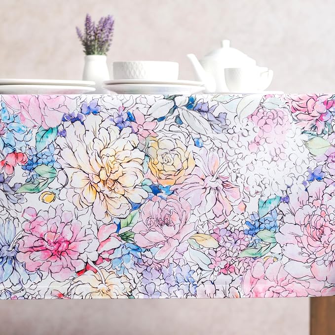 Maison d' Hermine Table Cloth Rectangle Table 100% Cotton 70 x 120 Inches Tablecloth Reusable Decorative for Dining Kitchen Room Farmhouse Party Home Hotel Restaurant Spring Summer - Floral Love