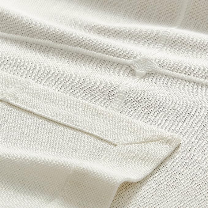 ZeeMart Grid Embroidered Hemmed Tablecloths, Off White 60x120 Inch, Farmhouse Style Heavy Weight Cotton Linen White Tablecloths, Boho Plaid Water Resistant Rectangle Table Cloth
