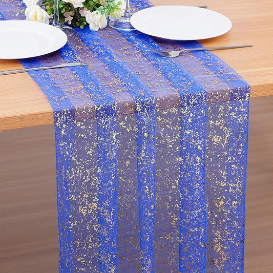 BINBE 1PCS Dark Bule Table Runner 10Ft Sheer Chiffon Fabric Cheesecloth Sequin Glitter Table Runner for Wedding Birthday Party Decor