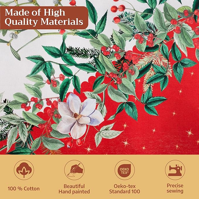 Maison d' Hermine Table Cloth Rectangle Table 100% Cotton 60 x 108 Inches Fall Tablecloth Reusable Everyday Use for Thanksgiving Christmas Decorations Dining Farmhouse Party (Noel)