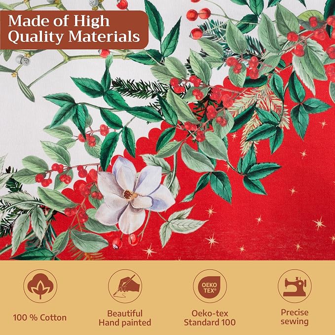 Maison d' Hermine Table Cloth Rectangle Table 100% Cotton 60 x 120 Inches Fall Tablecloth Reusable Everyday Use for Thanksgiving Christmas Decorations Dining Farmhouse Party (Noel)
