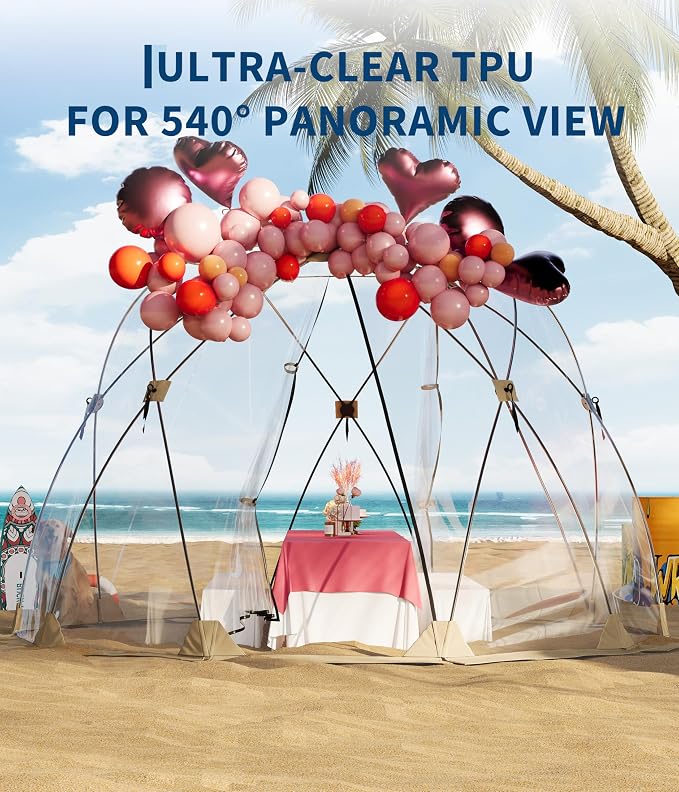 Garvee Pop up Bubble Tent with Waterproof & Vent Windows 6ft-10ft-12ft Camping Shelters, Outdoor Garden Dome Igloo, Transparent Sports Tent Screen Room for Patio, Backyard, Deck, Sports Events