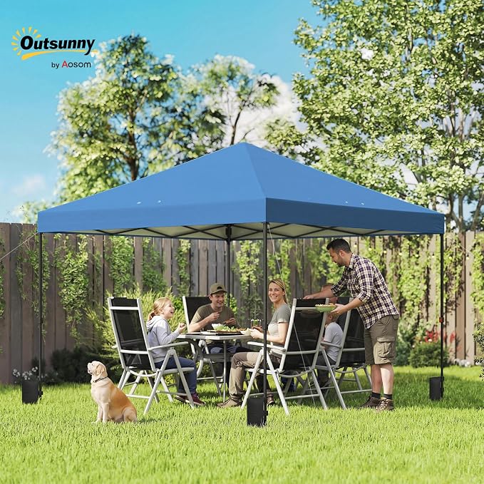 Outsunny 10 x 10 ft Pop Up Canopy Tent with One Push Setup, Easy Setup Outdoor Portable Instant Canopy Shelter with Wheeled Carry Bag, Sandbags, Adjustable Height for Parties, Events, Dark Blue