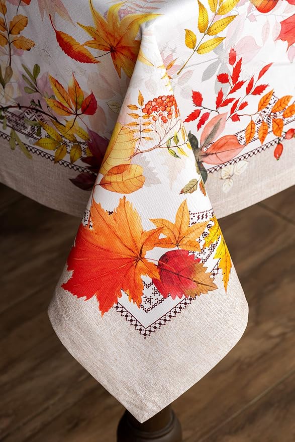 Maison d' Hermine Table Cloth Rectangle Table 100% Cotton 54 x 72 Inches Fall Tablecloth Reusable Everyday Use for Thanksgiving Christmas Decorations Dining Farmhouse Party (Amarante)