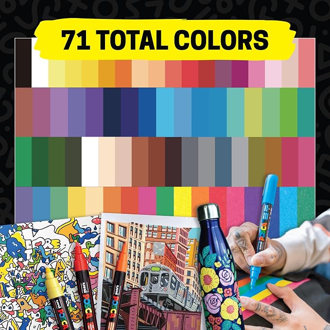 Uni Posca Paint Markers, 5M Medium Acrylic Markers with Reversible Tips, Artist Recommended For Gifts, Decorations, Fabric, Metal, Glass, Wood and Canvas, Assorted Colors, Set of 29