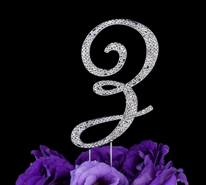 LOVENJOY Gift-Boxed Rhinestone Monogram Cake Topper Letter Z Silver