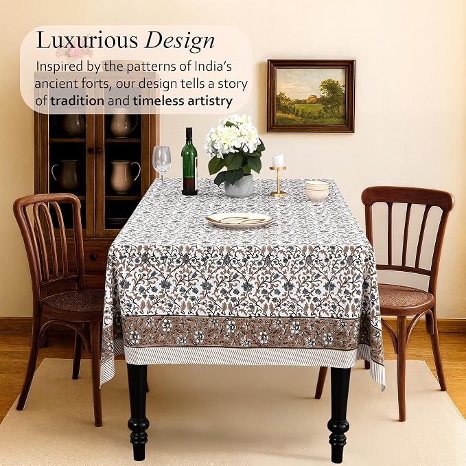 CPC Autumn Vine Tablecloth 100% Cotton 80x120 Inch Indian Block Print Rectangle Table Cover, Table Cloth for Gifting in Weddings, Halloween, Fall, Christmas, Thanksgiving