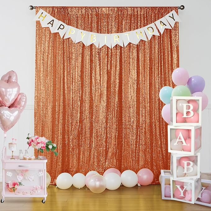 Sugargirl Orange Sequin Backdrop Curtain 2 Panels 2FTx8FT Glitter Orange Background Drapes Sparkle Photography Backdrop for Party Wedding Birthday Wall Decoration