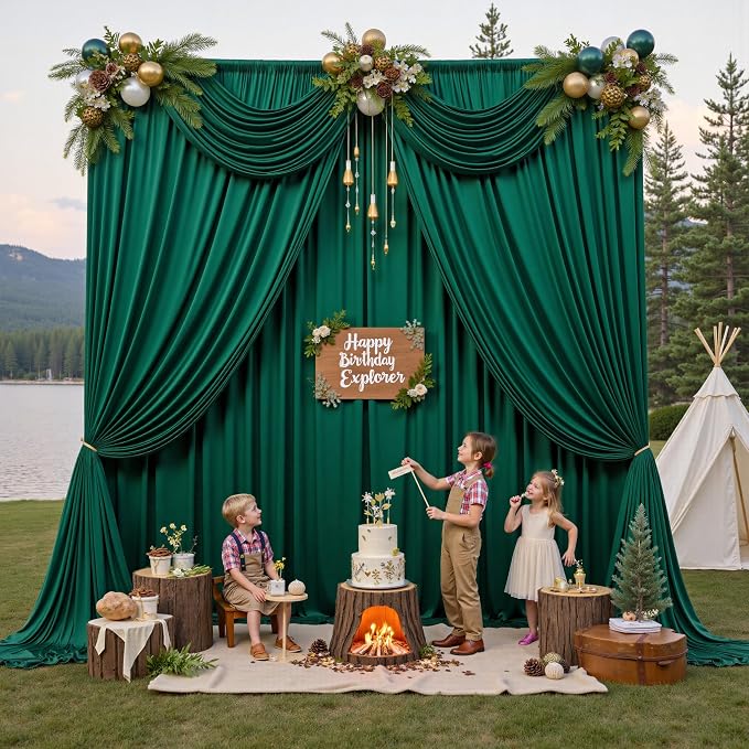 20ft x 15ft Hunter Green Backdrop Curtains for Wedding Parties, 4 Panels Extra Long Wrinkle Free Fabric Drapes Photo Backdrop for Baby Shower Birthday Stage Reception Lobby Decoration