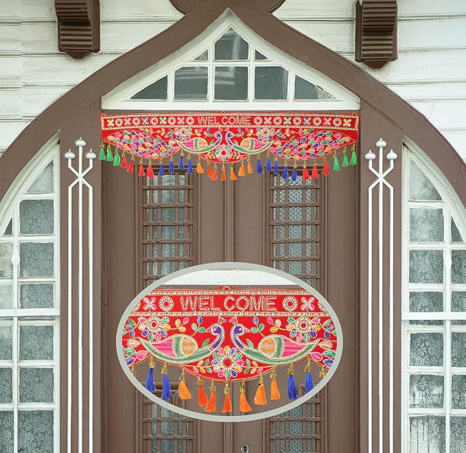 Decorative Toran Door Hanging Toran Bandanwar Velvet Peacock Design Bandhanwar Garland for Parties Traditional Hanging New year Gifts Wedding Home Festival Decoration Home Door Entrance (Size:-36")