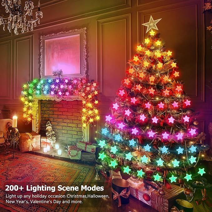 16.5FT Star Fairy Lights USB Plug-in, 33 RGB Color Changing Lights | Twinkle LED String Lights with 200+ Lighting Modes, APP & Remote Control, Timer, Dimmable for Bedroom Christmas Holiday Decor