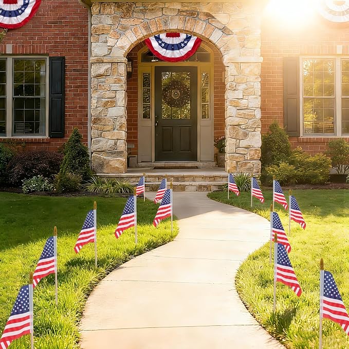 HOOSUN 12 Pcs Small American Flags On Stick,4th of July Decorations Outdoor Mini USA Flag 12''x8'',American Flags for Outside,Fourth of July Flag Patriotic Decor for Yard Lawn,Memorial Day Decorations