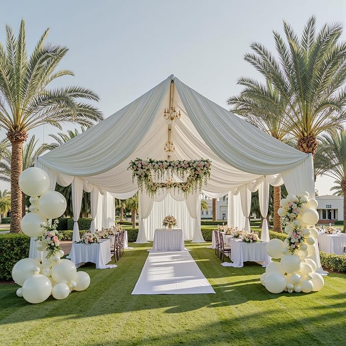 10ftx40ft Ivory Ceiling Curtain for Wedding Parties – 2 Panels Wrinkle-Free 40 FT Long Tent Draping Curtains for Wedding, Birthday & Theme Parties, 40ft Height with Rod Pocket