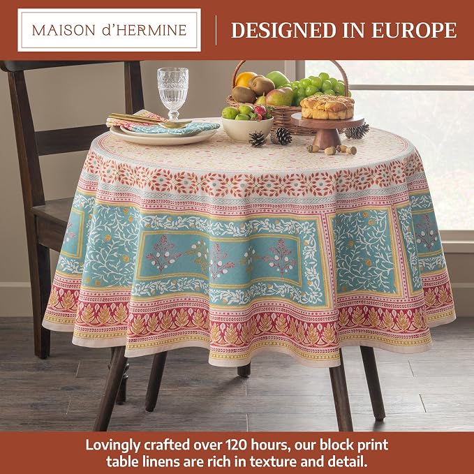 Maison d'Hermine Table Cloth Round Table 100% Cotton 69 Inches Tablecloth Reusable Decorative Everyday Use for Dining Room, Farmhouse, Home, Party, Festive & Wedding - Carpo