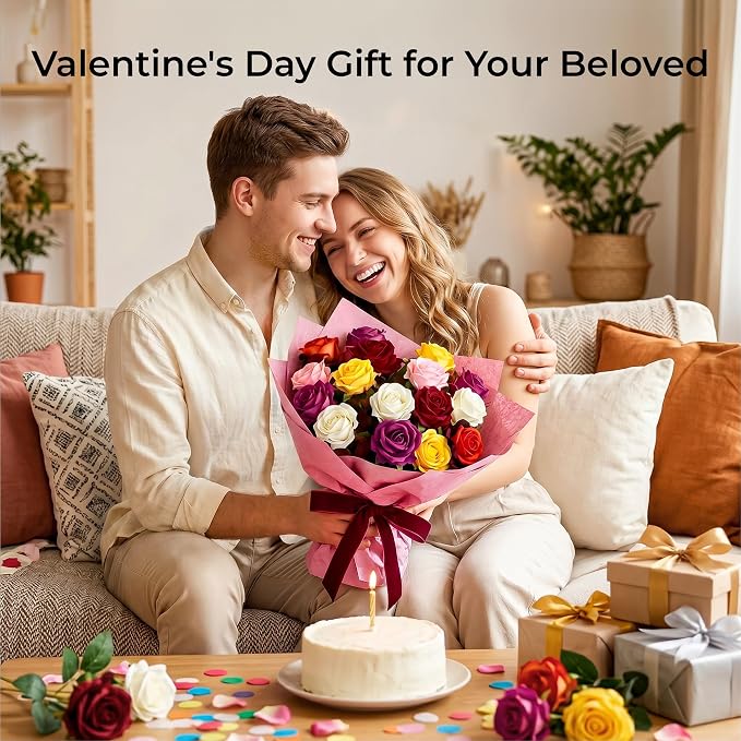 Auihiay 60PCS Artificial Roses, Mix Color Tinted Roses, Velvet Silk Roses, Realistic Artificial Flowers for Valentine's Day Gift, Wedding Ceremony Decor, Baby Shower Flower Decorations