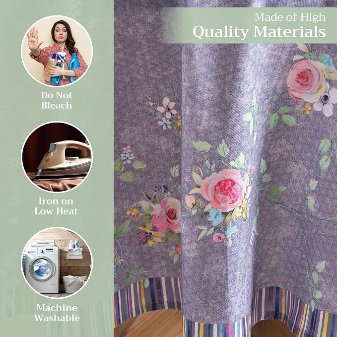 Maison d' Hermine Table Cloth Round Table 100% Cotton 63 Round Inches Tablecloth Reusable Decorative for Dining Kitchen Room Farmhouse Party Home Spring Summer - Sweet Rose Lavender - Country Garden
