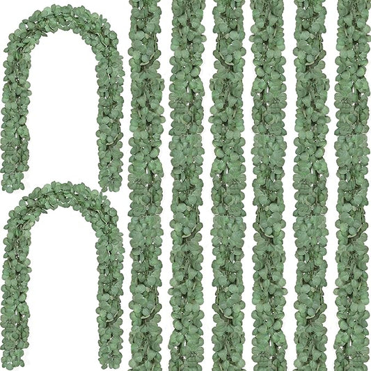 CQURE 90Pcs Eucalyptus Garland,Artificial Eucalyptus Leaves Table Greenery Garland Wreath Vines for Wedding Party Table Fireplace Bedroom Wall Decor