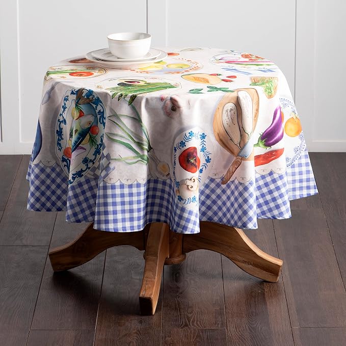Maison d' Hermine Table Cloth Round Table 100% Cotton 69 Round Inches Tablecloth Reusable Decorative for Dining Kitchen Room Farmhouse Party Home Hotel Restaurant Spring Summer - Gourmand