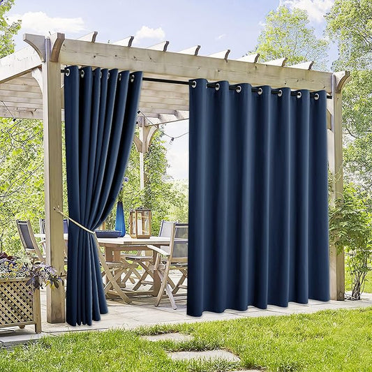 RYB HOME Extra Wide Outdoor Curtains 2 Panels - UV Protect Waterproof Privacy Outside Curtains for Patio Gazebo Balcony Lanai Pavilion Pergola Deck, Wide 105 x Long 96 inches, Navy Blue