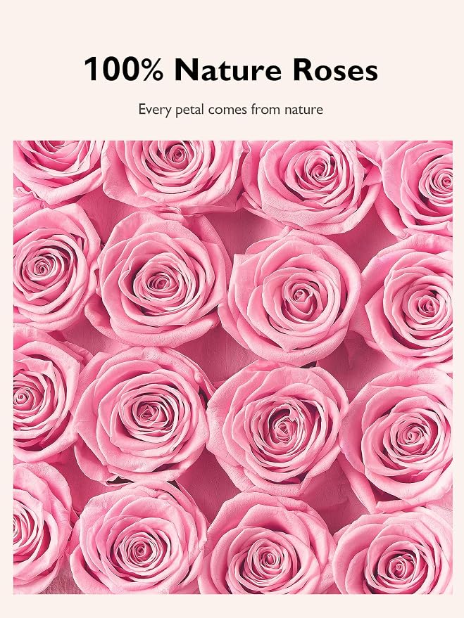 Eterfield Forever Flowers Preserved Roses Real Roses that Last Over a Year Rose Box Gifts for Her Mothers Day Valentines Day Christmas (Square Gold White Plaid Box, 16 Pink Roses)