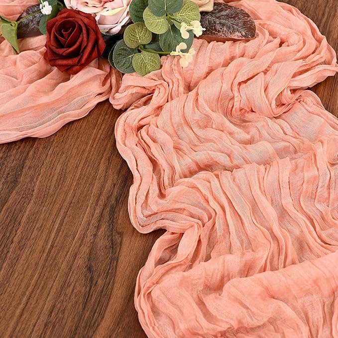 24 Pack Coral Cheesecloth Table Runner 10FT Cheese Cloths for Wedding Decor, 20x120inch Rustic Boho Gauze Table Runners for Wedding Party Bridal Shower Table Decoration