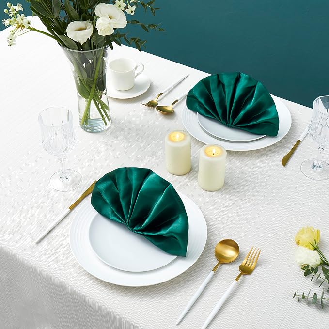 24 Pack Square Satin Dinner Napkins, 17x17 Inches Silky Soft Smooth Table Cloth Napkins for Restaurant Weddings Banquet Party Decoration, Blackish Green
