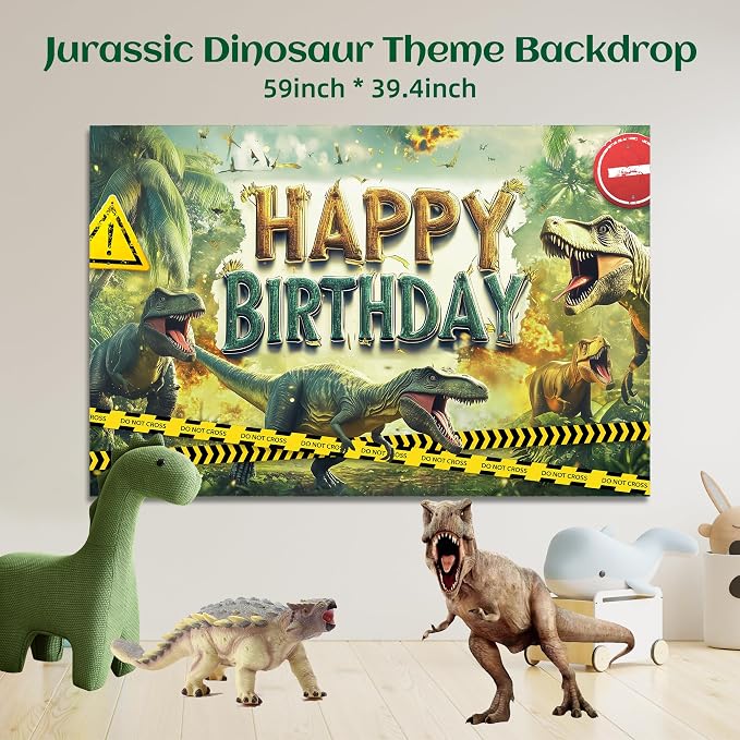 Party Spot!149 pcs Dinosaur Birthday Decorations, 12 Tableware Sets, Balloon Garland, Backdrop, Hanging Swirls, Dinosaur Birthday Party Decorations for kids