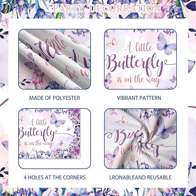 Purple Butterfly Baby Shower Decorations for Girl - Lavender Pink Party Supplies Include Balloon Garland Arch, Backdrop, Table Cover, 4 Boxes, Foil Balloons - A Little Butterfly is on the Way