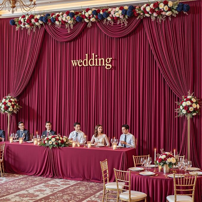 8 Panels Burgundy Backdrop Curtains - Wrinkle Free Fabric Backdrop Curtain for Photoshoot, 10FT Wedding Party Photo Backdrop Drapes for Birthday Baby Shower Photography Stage Background Decorations