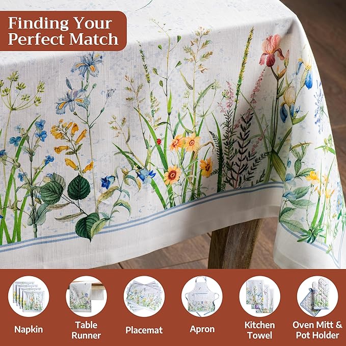 Maison d' Hermine Table Cloth Rectangle Table 100% Cotton 70 x 140 Inches Tablecloth Reusable Decorative for Dining Kitchen Room Farmhouse Party Home Hotel Restaurant Spring Summer - Fleurs De Mai