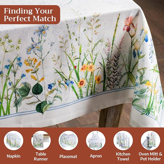Maison d' Hermine Table Cloth Rectangle Table 100% Cotton 54 x 72 Inches Tablecloth Reusable Decorative for Dining Kitchen Room Farmhouse Party Home Hotel Restaurant Spring Summer - Fleurs De Mai
