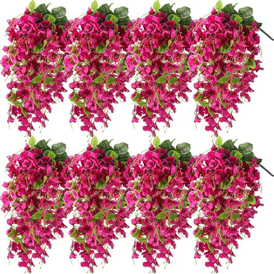 XunYee 8 Pcs Artificial Hibiscus Flowers for Outdoors Spring Summer Decor Fake Hanging Flowers Plants Uv-Resistant Faux Hibiscus Flower for Outside Porch Patio Front Door (Rose Red)