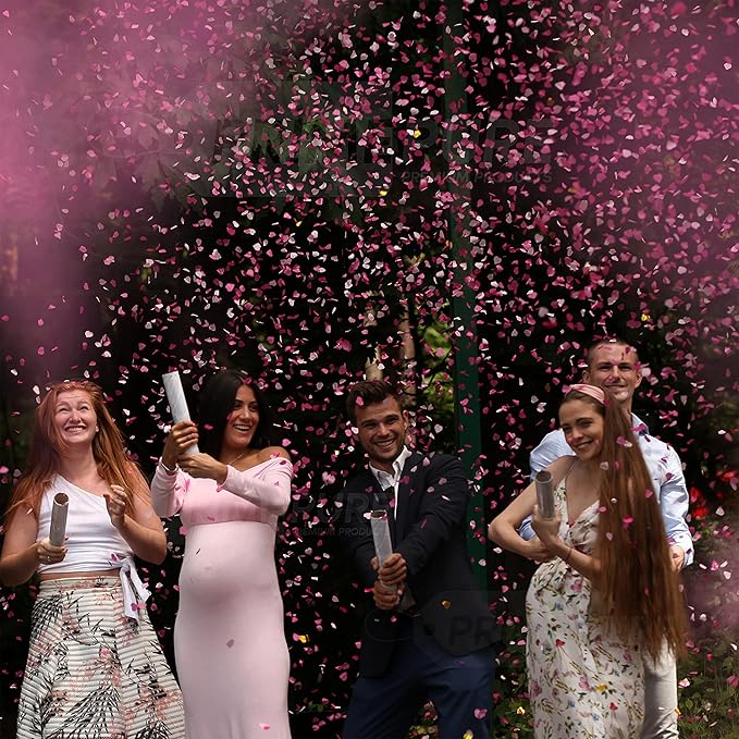 PrimePure Gender Reveal Confetti Cannon - Biodegradable Powder & Heart Shaped Confetti Poppers - 2 Pink & 2 Blue, 4 Pack - Baby Boy or Baby Girl Gender Reveal Smoke Bomb - Powder Cannon Party Poppers