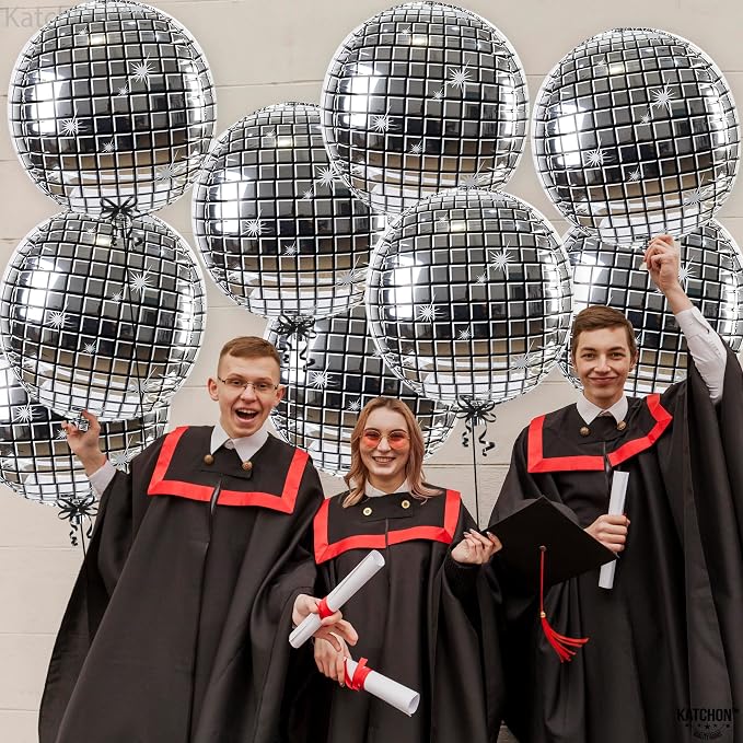 KatchOn, Silver Disco Ball Balloons - 22 Inch, Pack of 12 | Disco Party Decorations | 4D Sphere Disco Balloons for 70s Theme Party Decor, Bachelorette Party Decoration, Graduation Decorations 2026