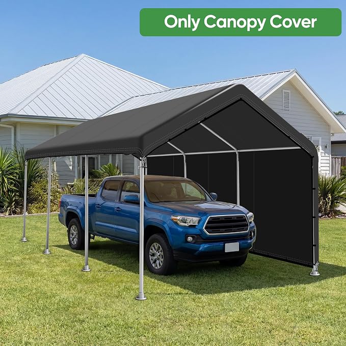 SIHAIAN 10 x 20 Ft Carport Replacement Canopy Cover with Sidewall(No Frame) Easy to Set up Carport Canopy, 500D Heavy-Duty Garage Top Tent Tarp Waterproof and UV Protected (Only Canopy Cover) Black