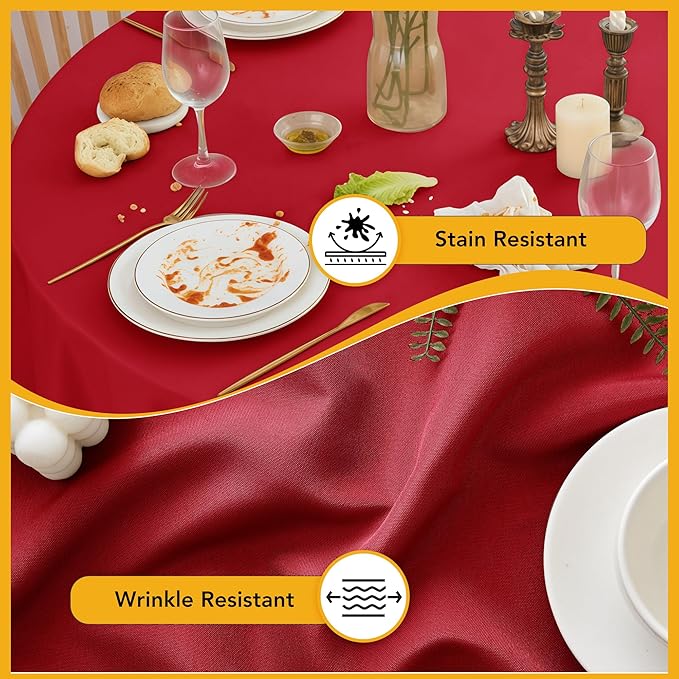10-Pack Red Round Tablecloths, 108 Inches, Stain-Resistant Polyester for 4-5 Ft Round Tables - Washable Table Covers for Weddings, Banquets, Birthday Parties, Events