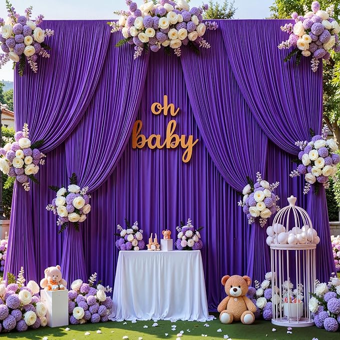 40ft x 10ft Wrinkle Free Purple Backdrop Curtains for Parties, 8 Panels 5x10ft Thick Fabric Purple Backdrop Drapes for Wedding Party Background Birthday Decoration