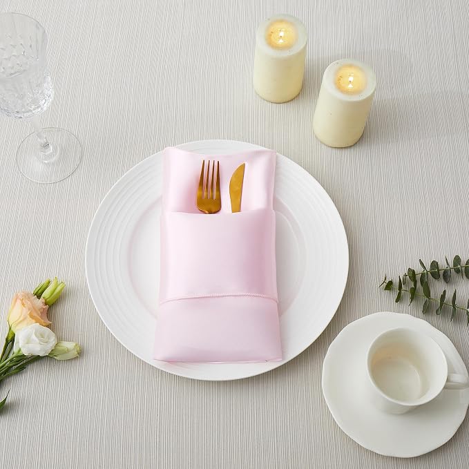 24 Pack Square Satin Dinner Napkins, 17x17 Inches Silky Soft Smooth Table Cloth Napkins for Restaurant Weddings Banquet Party Decoration, Pink