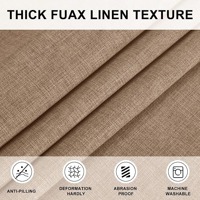 Hiasan 84 Inch Round Faux Linen Tablecloth - Wrinkle and Stain Resistant Decorative Farmhouse Polyester Fabric Table Cloth for Dining Kitchen Party Outdoor, Khaki