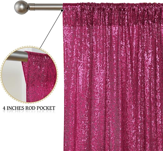 Sugargirl Fuchsia Sequin Backdrop Curtain 4FTx8FT Glitter Fuchsia Background Drapes Sparkle Photography Backdrop for Party Wedding Birthday Wall Decoration(2 Panels)