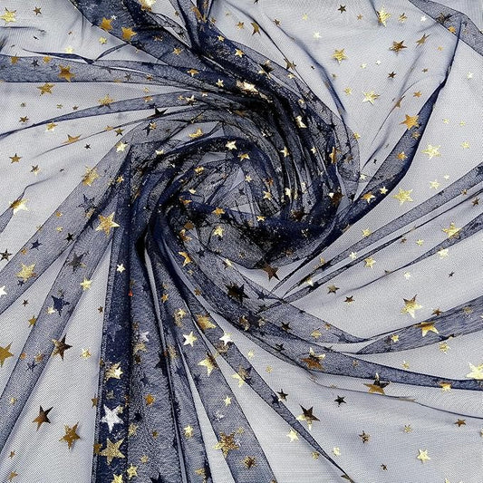 Glitter Star Bobbinet Tulle Netting Fabric By The Yard 62" Wide Navy 1yard