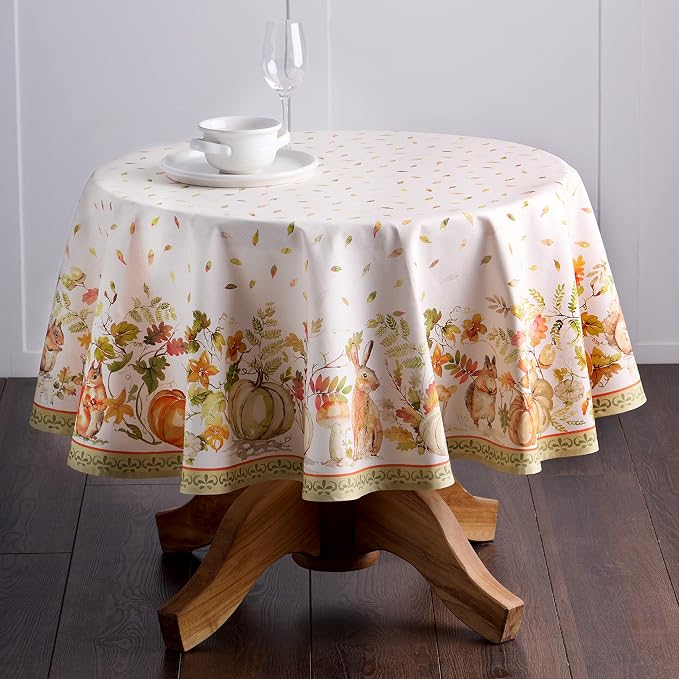 Maison d' Hermine Table Cloth Round Table 100% Cotton 63 Inches Fall Tablecloth Reusable Everyday Use for Thanksgiving Christmas Decorations Dining Farmhouse Party (Pumpkin Passion)