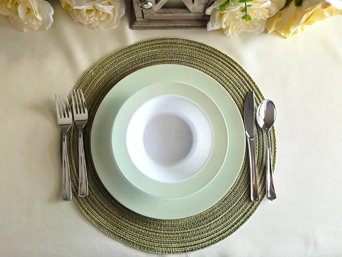 " OCCASIONS " 100 Plates Pack,(50 Guests) Heavyweight Wedding Party Disposable Plastic Plates -50x10.25'' Dinner +50x7.5'' Salad/Dessert (Rio Collection White & Pearled Green)