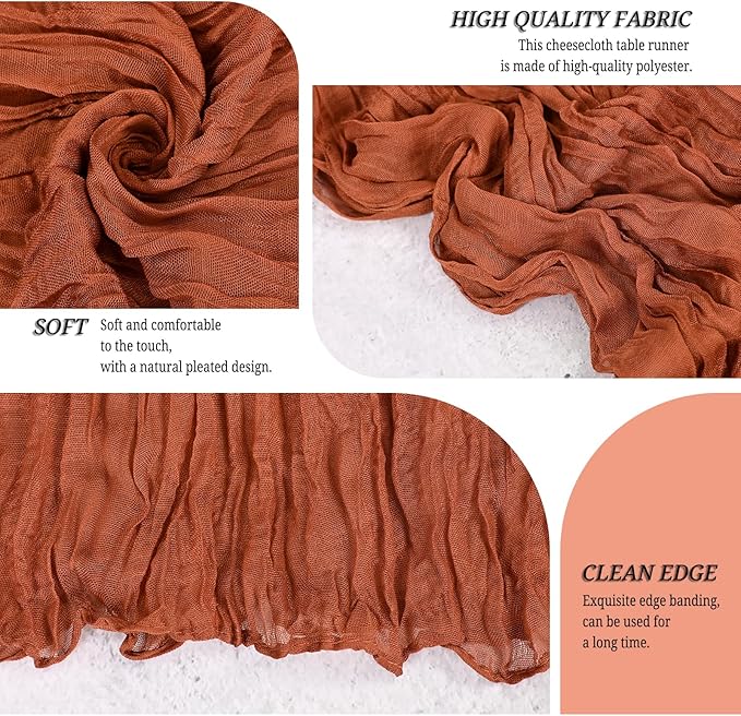 24 Pack Terracotta Cheesecloth Table Runner 120 inch Fall Thanksgiving Boho Rustic Gauze Farmhouse 10FT Cheese Cloth Runner for Baby Shower Wedding Party Holiday Home Decor