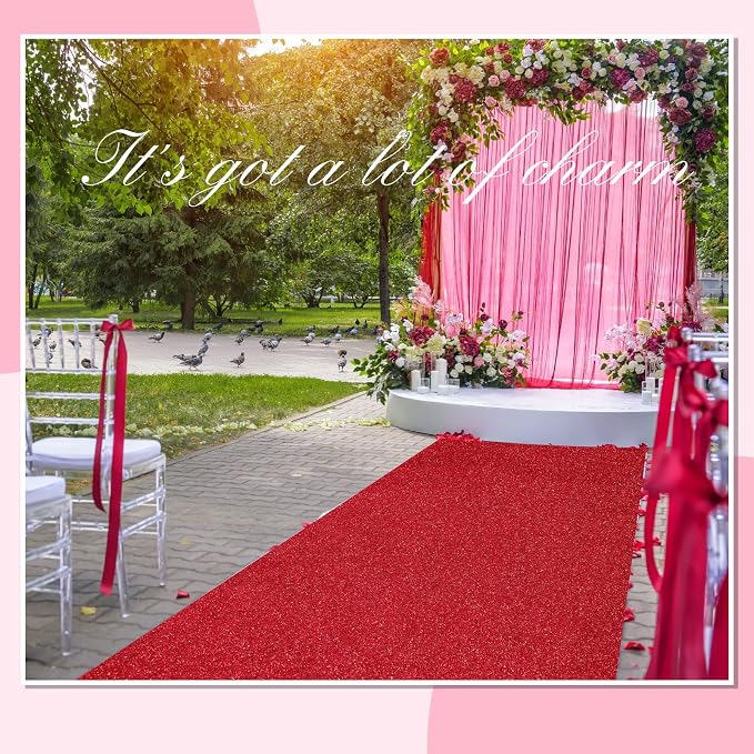 Shihanee Sequin Aisle Runner for Wedding Glitter Rug with Carpet Tape Sparkly Prom Outdoor Floor Birthday Carpet Runner for Ceremony Event Graduation Party(2 x 15 ft,Red)