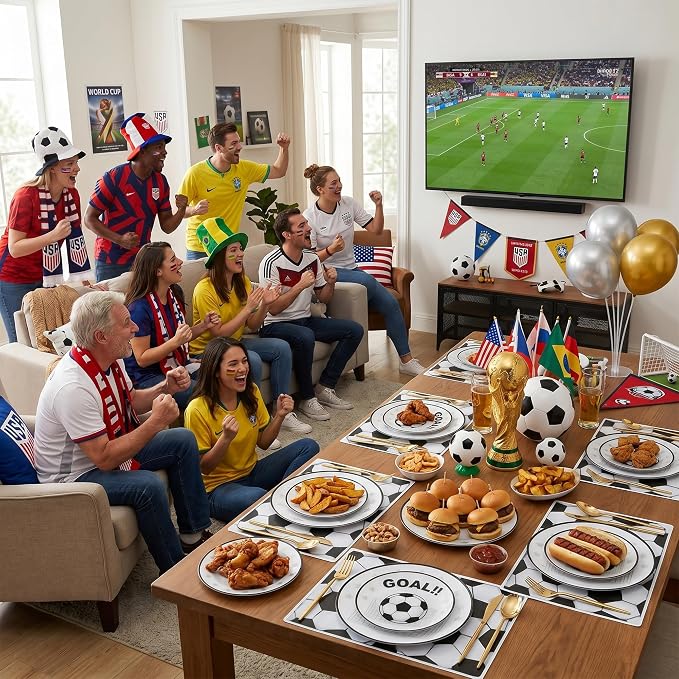 I00000 20 Pcs Plastic Soccer Plates - Heavy Duty Disposable Plates for Global Soccer Celebration Party Supplies include 10.25" Dinner Plate& 7.5" Dessert Plate for Soccer Party