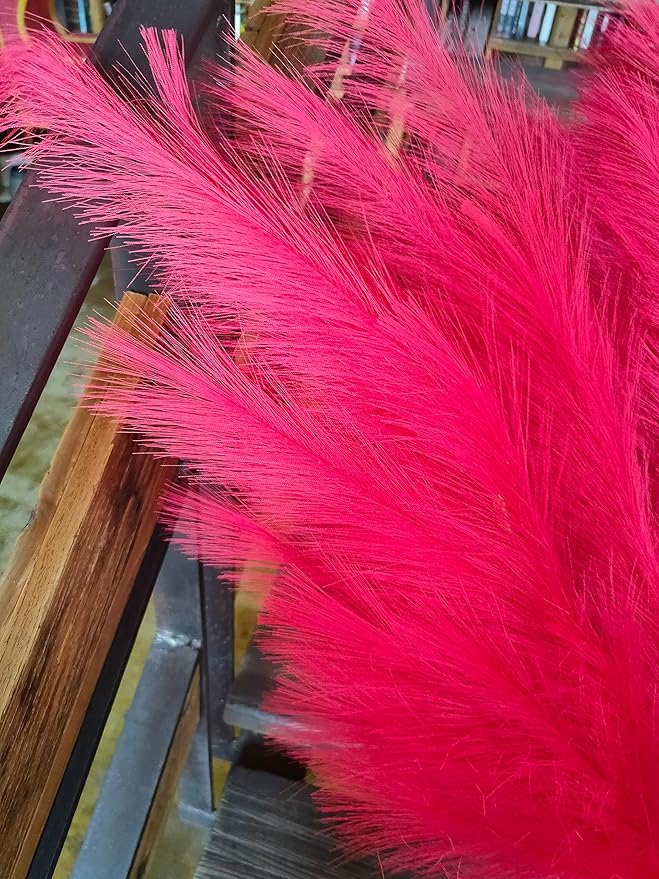 Premium Faux Red Pampas Grass – 43.3" Tall Fluffy Vibrant Decor, 8pcs 18-Branch One-Piece Stems No Assembly, Luxury Silk-Feel Feather Flowers for Valentine's Day Christmas Wedding Home Decor