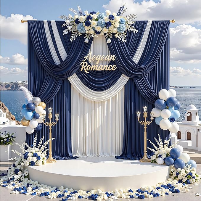 20 ft x 10 ft Wrinkle Free Navy Blue Backdrop Curtain for Parties,Polyester Photo Backdrop Drapes, Thick Background 4 Panels 5ft x 10ft for Baby Shower Wedding Birthday Party Backdrop Stand
