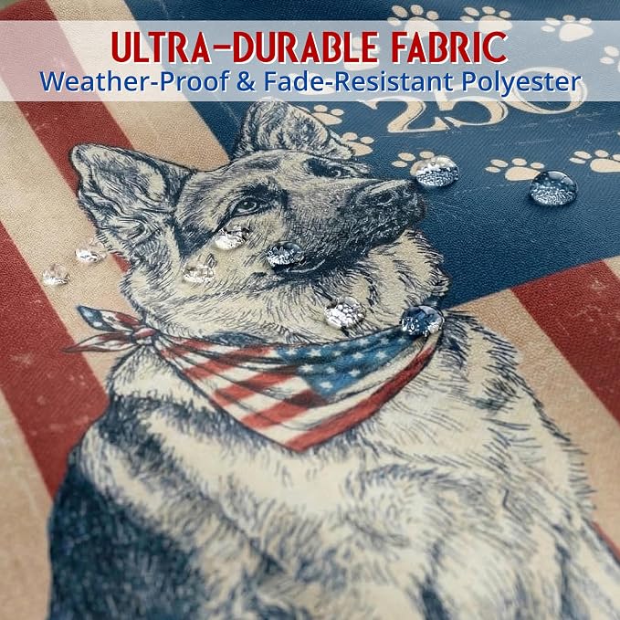 FLAGWIX American 250 Anniversary German Shepherd Flag - Polyester Double-sided House Flags For Outside (29.5" x 39.5") - 4th of July Decorations for Home Yard Garden Decor Banner, Gifts For Men Women